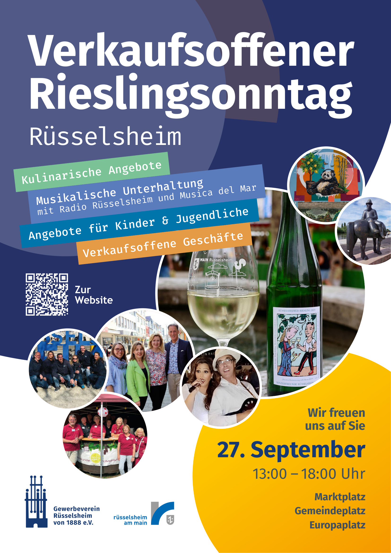 Plakat zum Verkaufsoffenen Rieslingsonntag 2026 in Rüsselsheim