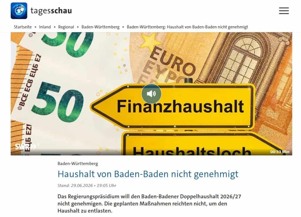Haushalt von Baden-Baden nicht genehmigt